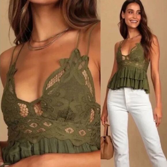 NWT FREE PEOPLE Adella Cami in Olive Sparrow, size Small - Picture 2 of 7